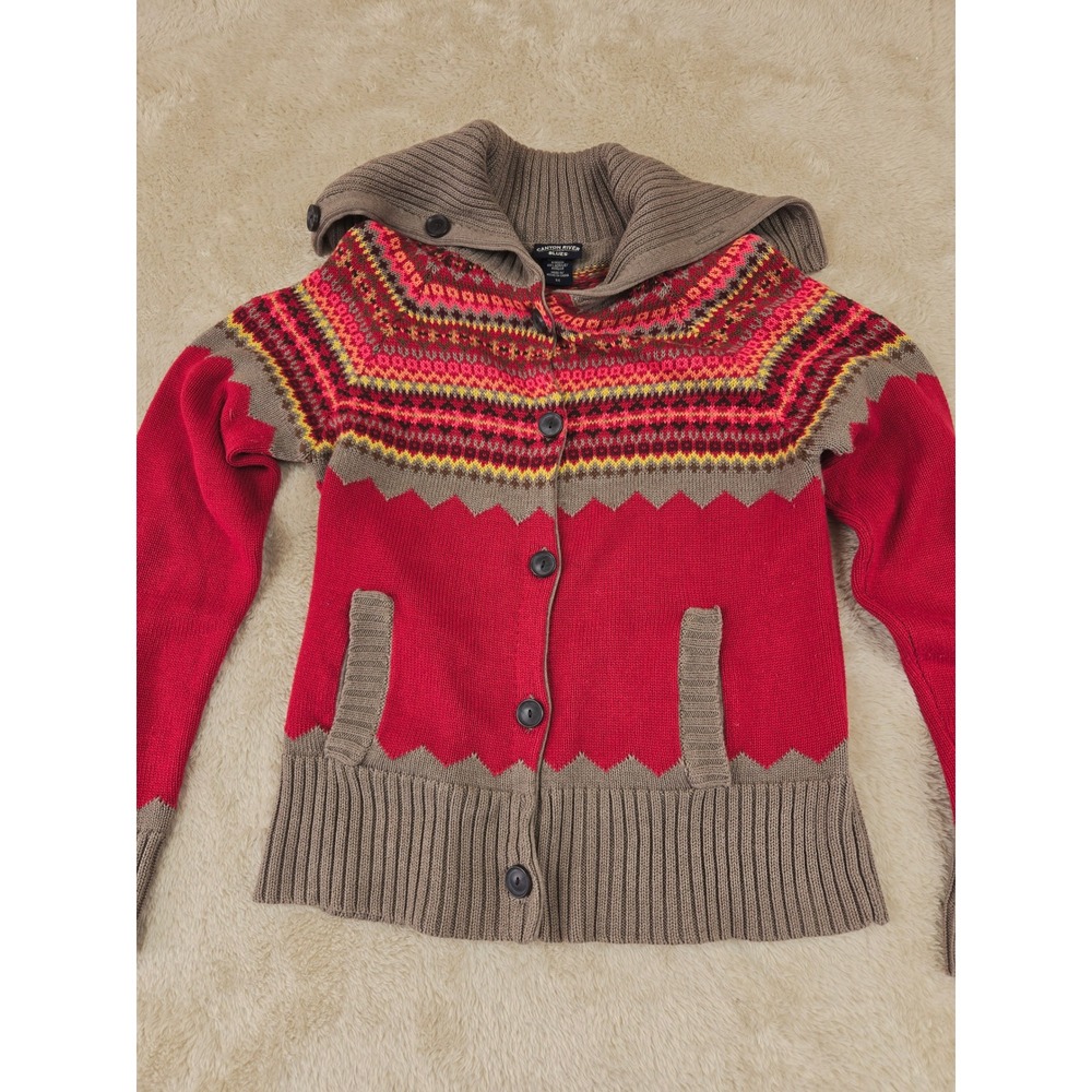 Canyon River Blues Women S Fair Isle Pattern Hooded Button Up Cardigan Sweater